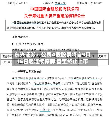 东兴证券：公司A股股票将自9月15日起连续停牌 直至终止上市-第3张图片